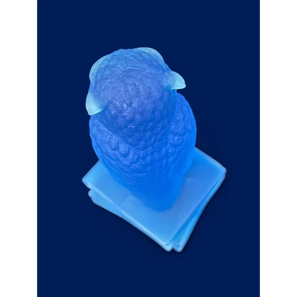 Vintage Westmoreland Satin Cobalt Blue Owl on Books Figurine Art Glass